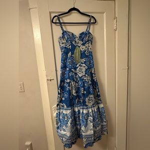 NWT Farm Rio Blue Cull of Flowers Dress XS